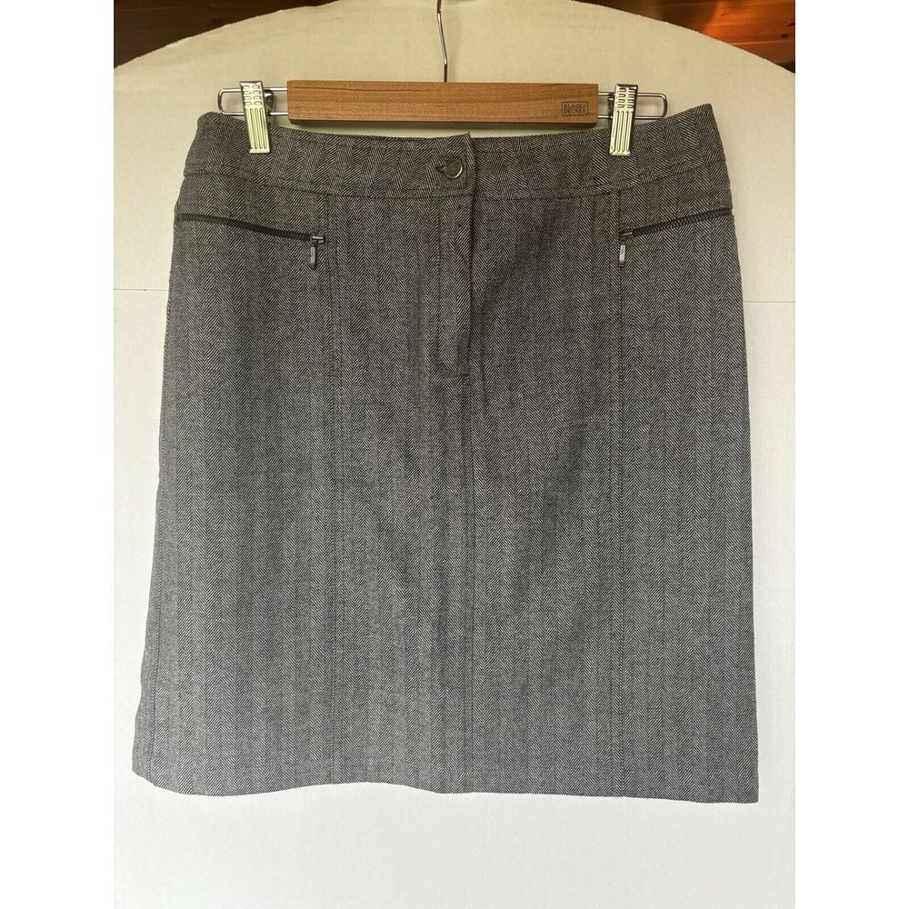Valerie Stevens Gray Herringbone Woolmark Blend Straight‎ Pocket Skirt Size 8